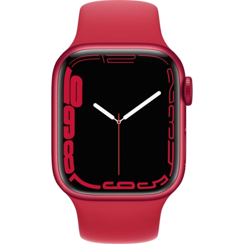 Refurbished Apple Watch serie 7 41mm. Rood aluminium/ Rode sportband lichte gebruikssporen.