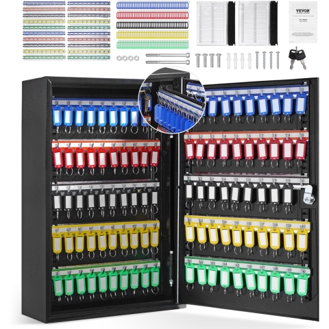 VEVOR Sleutelkast Sleutelkast 200 Sleutels, Zwarte Sleutelkast Sleutelkluis Verstelbare, Afsluitbare Sleutelkast met 20 Sleutelhouders, 2 Sleutels en 4 Indexkaarten