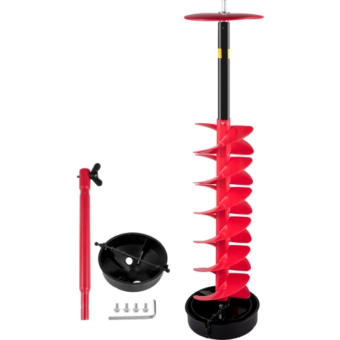 VEVOR ijsboor, Φ 20 cm, nylon ijsboor, lengte 99 cm, handboor, paalboor met 30 cm verlengstang, paalgatboor met booradapter, bovenplaat en mesbescherming voor ijsvissen, ijs graven