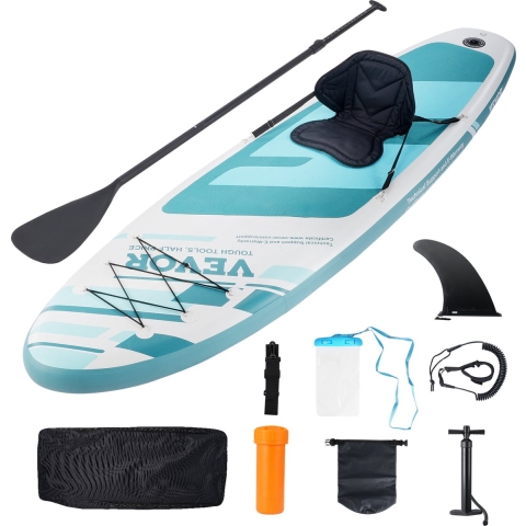 VEVOR Opblaasbaar Stand-Up Paddle Board, 3048 x 838,2 x 152,4 mm PVC SUP Paddleboard met afneembare kajakzitting, boardaccessoires, tas voor mobiele telefoon, pomp, peddel en reparatieset, voor jongens en volwassenen