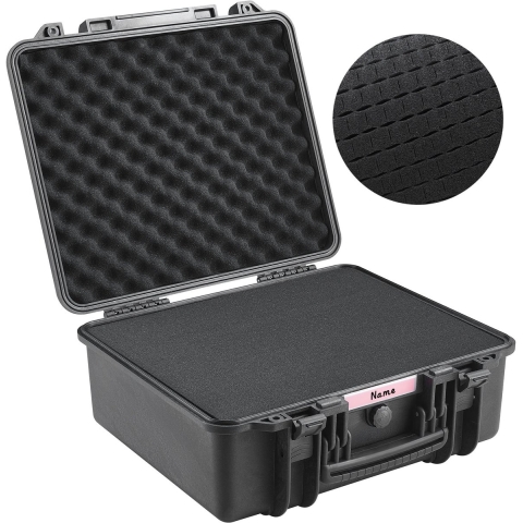 VEVOR Harde pistoolkoffer met voorgesneden PU-schuim, waterdichte en stofdichte harde koffer voor 6 pistolen, 19,3 × 17,1 × 8,3 inch, afsluitbare pistoolkoffer, zwart