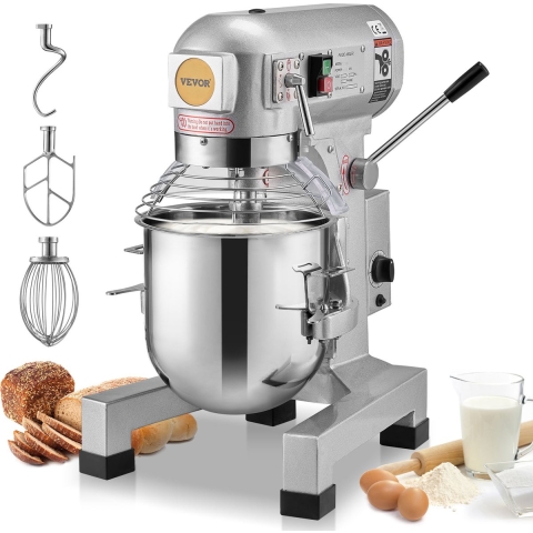 VEVOR Commerciële Keukenmixer, 28,5L Commerciële Standmixer met 3 Instelbare Snelheden, 1100W Deegmixer met RVS Kom en 3 Menghulpstukken, Ideaal voor Restaurant, Bakkerij, Banketbakkerij, Café
