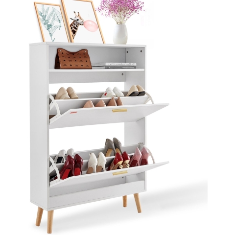 VEVOR Slim schoenenkast, wit schoenenrek, 800 x 237 x 1205 mm schoenenrek met 2 kleppen + bovenste opbergvak, schoenenkast met een draagvermogen van 68 kg, schoenenkast van massief hout voor de hal, buiten