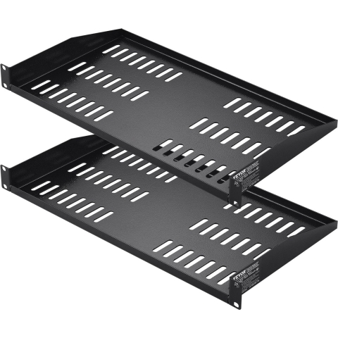 VEVOR 2-pack 1U serverrackplank, 10"/254 mm diep, maximaal draagvermogen van 50 lbs, geventileerde cantilever- of aan de muur gemonteerde rackplank met plank, goede luchtcirculatie voor 19" netwerkkast of apparatuurrack