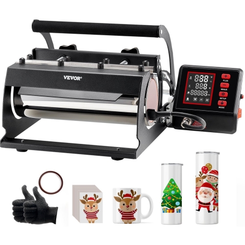 VEVOR Tumbler Heat Press, 11-30 oz Mokpers, Snelle en gelijkmatige verwarming, Tumbler Press met sublimatiepapier, tape en handschoenen, temperatuur- en tijdsinstelling, voor sublimatiemokken, kopjes, mokken, zwart