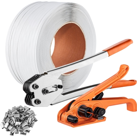 VEVOR Banding Strapping Kit met Bandspanner, Banding Sealer Tool, 100m lange PP-band, 100 metalen zegels, Pallet Wrapping Strap Banding Set, Banding Verpakkingstape voor Verpakking