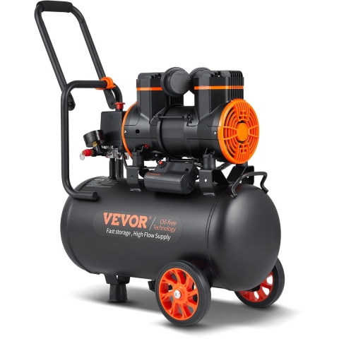 VEVOR Stille Luchtcompressor 2800 RPM Fluistercompressor 70 dB Olievrije Compressor met 2 Wielen 24L Tank 6-8 Bar 1450W (2HP) 3,5 MPa Autoreparaties Spuitlakken Houtbewerking