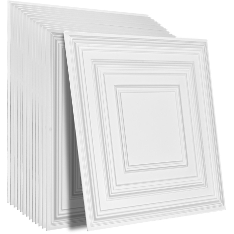 VEVOR Plafondtegels, 12 stuks 24 x 24 inch systeemplafondtegels gemaakt van hoogwaardig PVC-plaat, eenvoudige installatie/snijden, zelfklevende plafondtegels van kunststof, plafondbekleding voor decoratie thuis/op kantoor, wit potloodpatroon