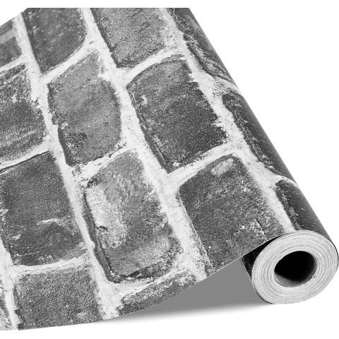 VEVOR Zelfklevend Behang, 45 cm x 10 m, Muurbehang, Zelfklevende Folie met Grijs Baksteeneffect, Meubelfolie, Meubelsticker, Decoratieve Vinylrol voor Slaapkamer, Keuken, Kantoor, Badkamer, Bureau