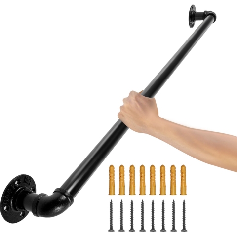 VEVOR Retro Waterpijp Leuning 60cm Industriële Leuning Veiligheidsbeugel Leuning Koolstofstaal + Matte Afwerking Leuning Retro Industrieel 200kg Draagvermogen Ideaal voor Leuningen Binnen/Buiten