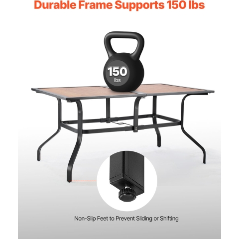 VEVOR Patiotafel Tuintafel Balkontafel (1505 x 960 x 725 mm) Gemaakt van koolstofstaal + DPC-plaat, Eettafel voor tuin, patio, tuin, veranda, waterdicht, met 35 mm parasolgat, draagvermogen van 68,04 kg