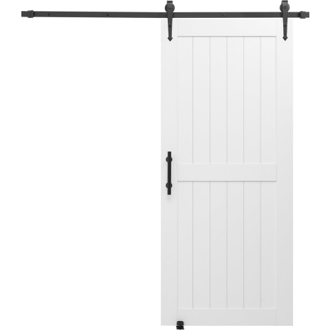 VEVOR Schuifdeursysteem (914 x 2134 mm) Gemaakt van zeer sterke MDF-platen, schuurdeur met bevestigingsset en waterdicht PVC-oppervlak en H-frame voor woonkamer badkamer wit