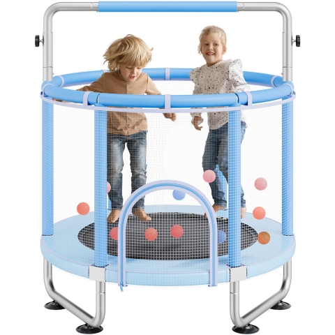 VEVOR Kindertrampoline Mini Leisure Trampoline 147 cm voor peuters met veiligheidsnet en basketbalring, verjaardagscadeau kerstspeelgoed voor kinderen vanaf 3 jaar blauw