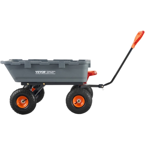 VEVOR Tuinkar, Tuinkar met eenvoudig te monteren stalen frame, Kantelbare transportkar met omvormbare 2-in-1 handgreep, Multifunctionele kruiwagen met een laadvermogen van 360 kg, 255 mm banden