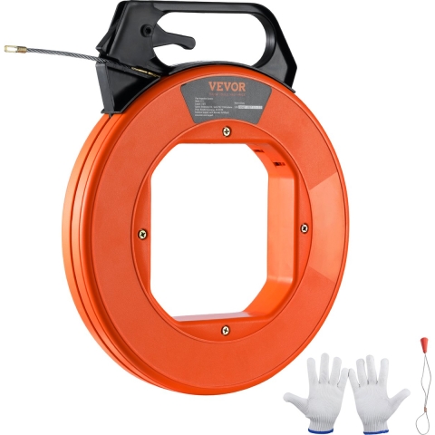 VEVOR kabeltrekker 38,1 m hoogwaardige PET-trekspiraal inclusief katoenen handschoenen en sluiting trekdraad voor lege leidingen met breukvaste kabel [4,5 mm] trekveer trekhulp