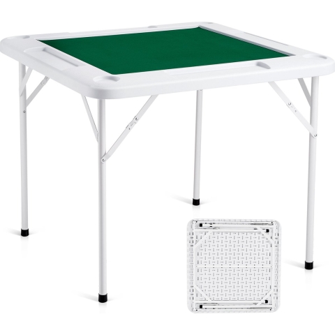 VEVOR Mahjongtafel, opvouwbare dominotafel voor 4 spelers met slijtvast groen tafelblad, draagbare vierkante kaarttafel met 4 bekerhouders en 4 chipvakken voor Mahjongpokerpuzzels