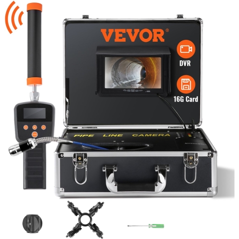 VEVOR Rioolcamera met 512Hz Tracking, 40m, 17,8cm Pijpinspectiecamera met DVR-functie, IP68 Camera met 12 verstelbare LED's, een 16GB SD-kaart voor Rioolleidingen, Huis, Rioolafvoerbuizen