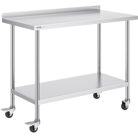 VEVOR RVS werktafel, commerciële voedselbereidingstafel met wielen, voorbereidingstafel, met verstelbare hoogte voor restaurant, hotel, enz. 610 x 1219 x 1005,6 mm