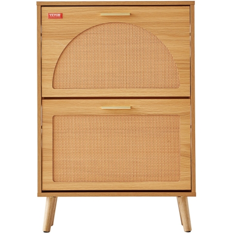 VEVOR Slim schoenenkast, schoenenrek houtkleur, 600 x 168 x 877 mm schoenenkieper met 2 kleppen + bovenste opbergvak, schoenenkist draagvermogen 36,28 kg, massief houten schoenenkast voor de gang