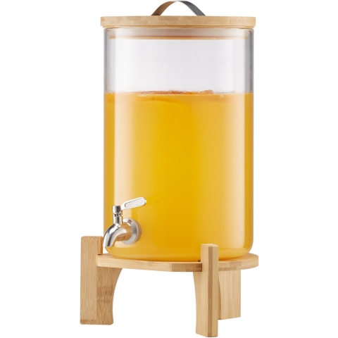 VEVOR Drankdispenser (1 x 8 L) voor Feesten Sapdispenser (gemaakt van glas) met druppelvrije kraan en houten standaard, waterdispenser voor restaurants en feesten, limonade, ijsthee en zelfgemaakte drankendispenser