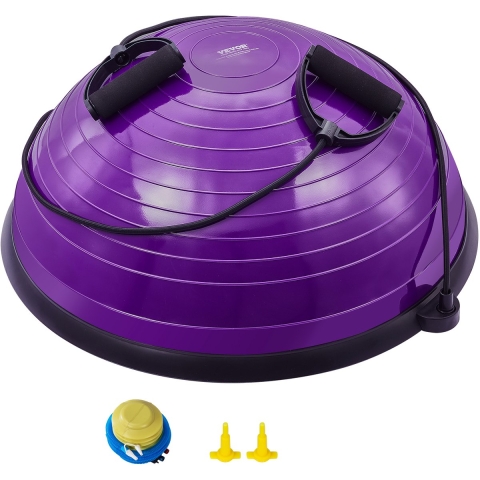 VEVOR Halve oefenbaltrainer, 23-inch balansbaltrainer, 660 lbs stabiliteitsbal, yogabal met weerstandsbanden en voetpomp, krachttrainingsbal voor thuisgym, full body workout