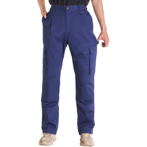 VEVOR Vlamvertragende Broek voor Heren, Maat L, Katoenen Cargobroek, Vlamvertragend en Scheurbestendig, Met Meerdere Zakken, Elastische Taille, Werkbroek voor Lassers, Casual Uitjes, Donkerblauw