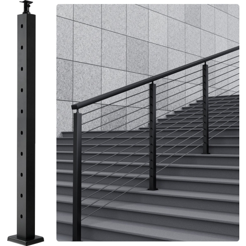 VEVOR kabelleuningpaal, 36" x 2" x 2" staal, 30° hoekgat, 10 voorgeboorde gaten, SUS304 roestvrijstalen leuningpaal met gebogen beugel, 1 verpakking, zwart, 1JZLGZ91455HV8GHUV0