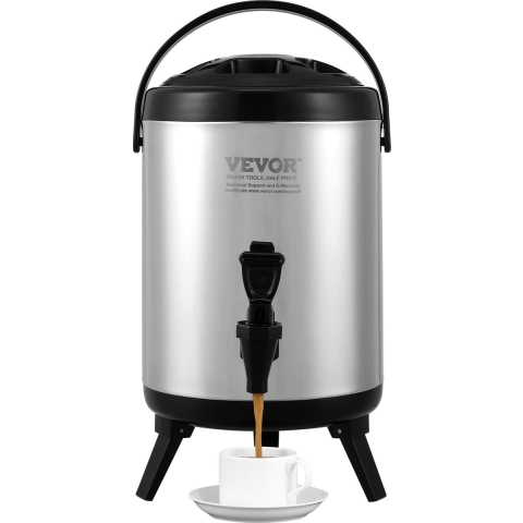 VEVOR Warme en koude drankendispenser 6 L, roestvrijstalen warm- en koudwaterfontein, grote drankendispenser met kraan voor koffie, koude melk, water, sap, enz. Geïsoleerde karaf voor 1-2 personen