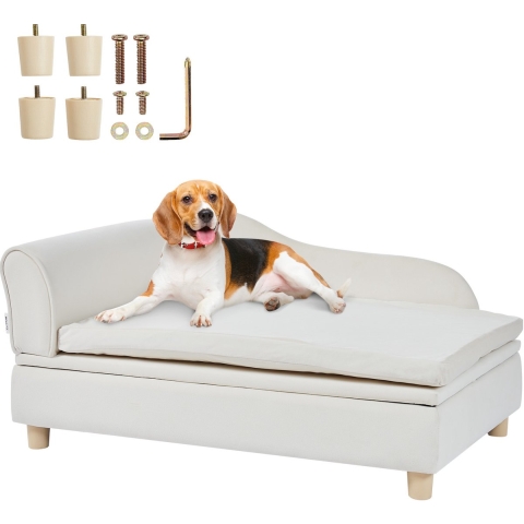 VEVOR Huisdierenbank, Hondenbank voor Grote Honden en Katten, Zacht Fluwelen Hondenbed, Draagvermogen 50 kg Kattenbank, Hondenbed, Huisdierbed, Wit