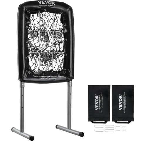 VEVOR Pitching Net Pitching Target Hoogte Verstelbaar 254 mm / 355,6 mm / 457,2 mm, Honkbal & Softbal 9 Hole Trainingsuitrusting voor Jeugd en Volwassenen, Draagbaar Snelmontage Ontwerp Zwart