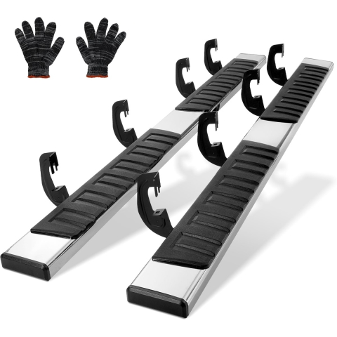 VEVOR 6 inch treeplanken compatibel met 2007-2018 Chevy Silverado/GMC Sierra 1500 Crew Cab/2019 2500HD 3500HD 1500 LD, 201 roestvrijstalen treeplanken, laadvermogen 227 kg, 2-delig