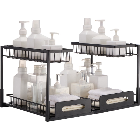 VEVOR Uitschuifbare gootsteenorganizer met 2 lagen onder de gootsteenplank (27 x 36 x 28 cm) Kruidenrek Keukenplank Uitschuifbaar opbergrek Organizer 648 x 394 x 330 mm (Installatiemaat)