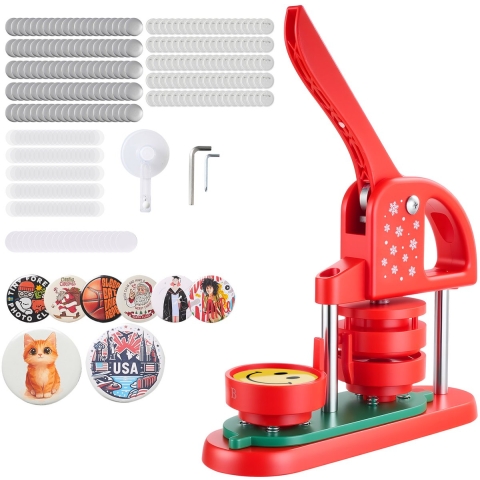 VEVOR Button Maker Machine Badge Punch Press 58 mm Rond, Pin Maker met 100 Button Onderdelen & Cirkelsnijder & Versterkte Ergonomische Handgreep, DIY Badge Press Machine Button Maker Rood