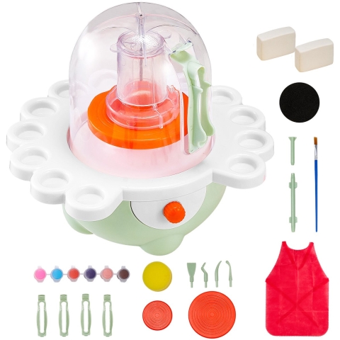 VEVOR Mini pottenbakkersschijfmachine met 50/80 mm draaiplateau en regelbare snelheid, elektrische kleischijf voor beginners, complete pottenbakkersset met klei-beeldhouwgereedschap, DIY Groen