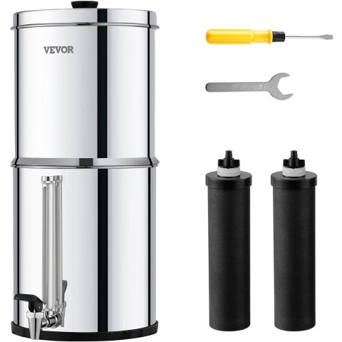 VEVOR Gravity Waterfiltersysteem RVS aanrechtbladsysteem 7+8,5L waterfiltratiesysteem, vermindert lood en tot 99% chloor, met 2 koolstoffilters en waterpeilkraan, kampeer- en campercamper