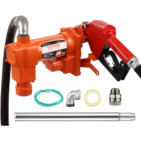 VEVOR brandstofpomp, 12V DC, 20 GPM, 1/4 HP, dieselpomp met automatisch mondstuk, uitlaatslang en aanzuigbuis voor benzine, diesel, kerosine, ethanol en methanolmengsels en biodiesel
