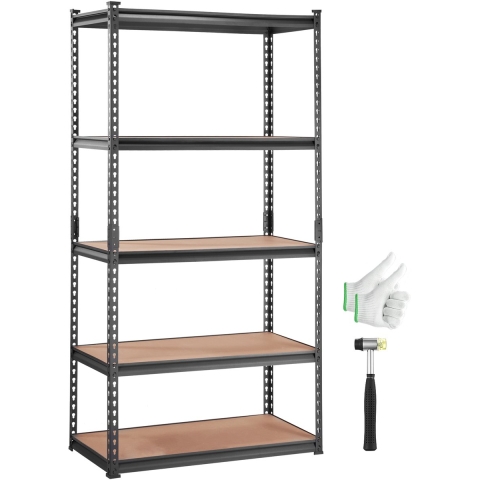 VEVOR opbergrek, 5-laags verstelbaar, draagvermogen 2000 lbs, robuuste garageplanken, metalen organizer, zwart, 36" L x 18" B x 72" H voor keuken, voorraadkast, kelder, badkamer, wasruimte