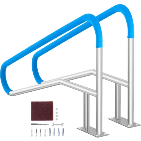 VEVOR zwembadleuning, 2 stuks, 1395 x 810 x 100 mm, zwembadinstap, roestvrij staal met voetplaat voor binnen- en buitenbaden, instaphulp, roestvrije handgreep met handgreepafdekking en accessoires voor spa's