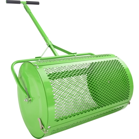 VEVOR Compost- en Turfstrooier, 61 cm Duw-/sleepgazonstrooier met in hoogte verstelbare T-vormige handgreep, Tuinstrooier met stalen gaasmand voor het verspreiden van mest en teelaarde, Groen