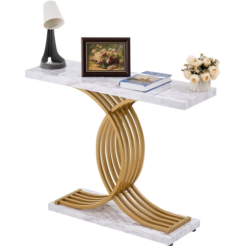 VEVOR smalle consoletafel entreetafel (lengte 100 cm / draagvermogen 49,9 kg), 3-laags haltafel bijzettafel banktafel met metalen frame, voor entree, hal, woonkamer, slaapkamer