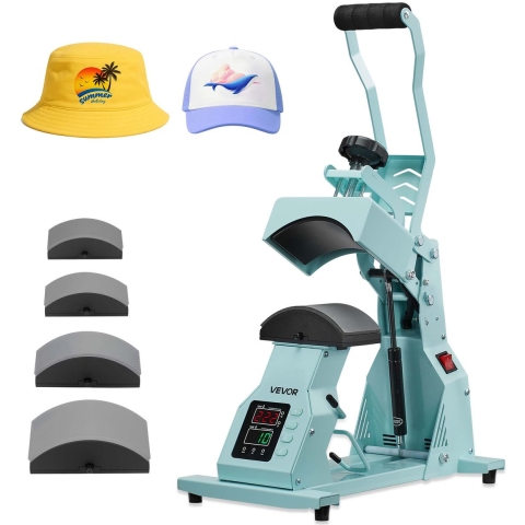 VEVOR Hoedenpers met 4 verwisselbare platen (160x65/160x80/140x65/140x80 mm), Hoedenpers met nauwkeurige temperatuur- en tijdcontrole, Pettenpers voor hoofdbanden en gezichtsmaskers