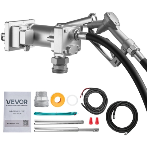 VEVOR brandstofpomp, 12 V DC, 57 L/min, gietijzeren dieselpompset met handmatige afsluitdop, persslang, oververhittingsbeveiliging, 1/3 HP, explosieveilig, voor benzine, diesel en kerosine