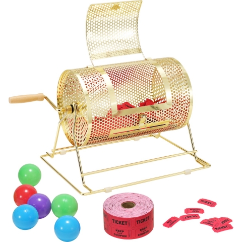 VEVOR Lottery Drum Lucky Child Capaciteit 3500 Tickets of 100 Tombola Balls, Professionele Metalen Loterij Draaitafel, Loterijdoos voor Loterijspellen Goud