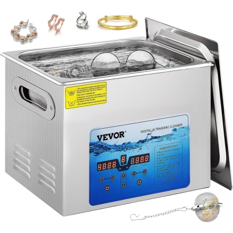 VEVOR Ultrasoon Reiniger, 36KHz~40KHz Instelbare Ultrasoon Apparaat, 15 L Ultrasoon Reinigingsapparaat, Ultrasone Reinigingsmachine met Timer voor Sieraden Horloge Brillen Munten, FCC/CE/RoHS Vermeld