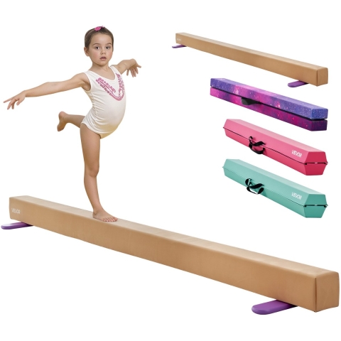 VEVOR Evenwichtsbalk Gymnastiek Kinderen Opvouwbaar 2,4 m, 158,7 kg Draagvermogen Gymnastiekbalk met Antislip Bodem, Evenwichtsbalk met Draagtas & Houten Kern voor Gymzaal
