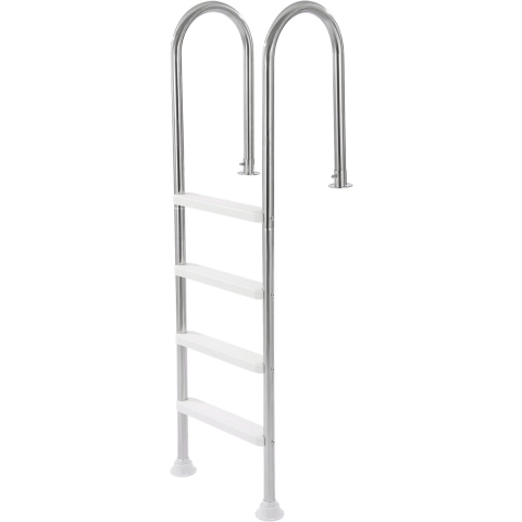 VEVOR zwembadladder, 4-trede trap met dubbele leuning, roestvrijstalen zwembadinstap, draagvermogen van 120 kg, voor 137 cm inbouwzwembaden met gemonteerd dekbord binnen en buiten