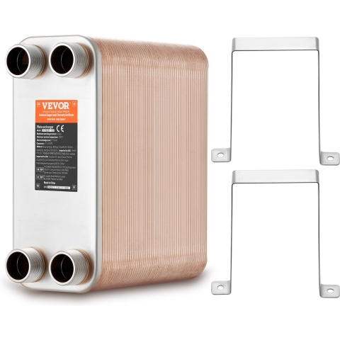 VEVOR warmtewisselaar, 127 x 305 mm 100 platen gesoldeerde platenwarmtewisselaar, koper/316L roestvrij staal water-water warmtewisselaar voor vloerverwarming, warmwaterbereiding, sneeuwsmelten, bierkoeling