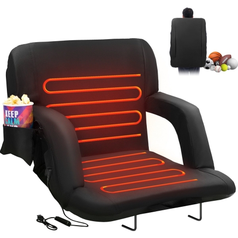 VEVOR Dubbele verwarmde stadionstoel met rugleuning, verwarmde brede tribune met 3 niveaus, opvouwbare, draagbare, gewatteerde relaxstoel met haak, tas en bekerhouder, ideaal voor sporten