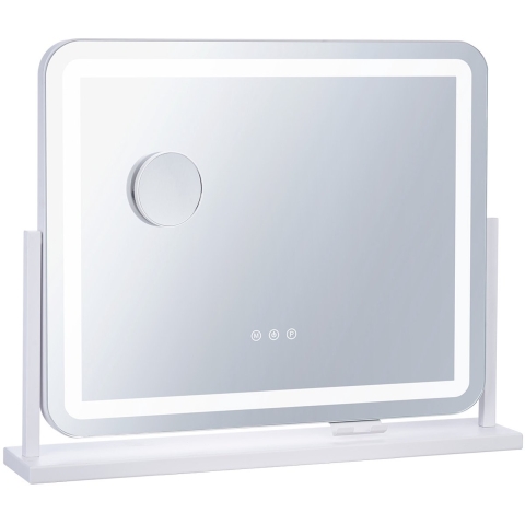 VEVOR Hollywood make-upspiegel met verlichting, cosmetische spiegel met 3 kleurverlichtingsstanden, make-upspiegel met led's en 5x vergroting, USB, slimme aanraakbediening, 360° draaibaar, 547x447mm