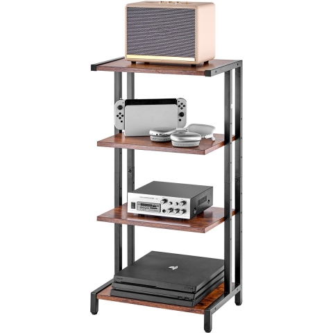VEVOR 4-laags mediastandaard, houten mediastandaard met ledverlichting, audiocomponentkast, stereocomponentkast, in hoogte verstelbare mediakast, bruin, oprolbaar